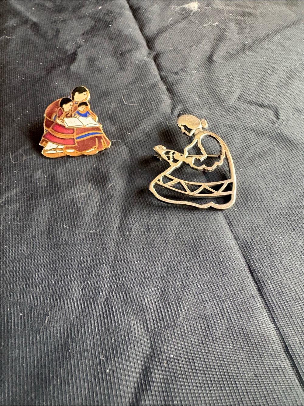 Vintage Mother and Child Enamel Pins - Red, Gold, Black sterling woman pin